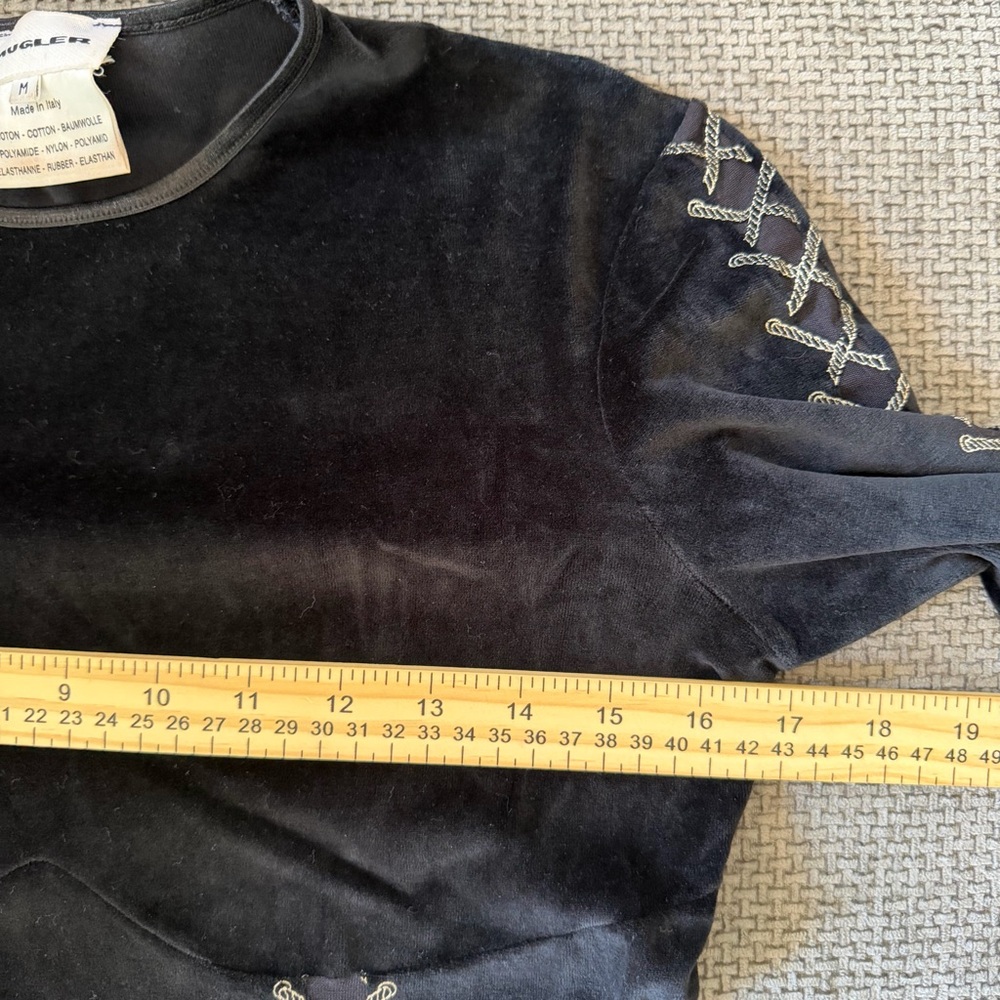 Mugler Vintage Black Velvet Top M Shirt Faux Corset Long Sleeve Goth Whimsigoth - Picture 6 of 13